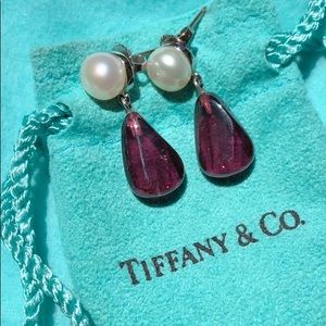 Tiffany & Co. Iconic 18K Rubellite and Pearl Drop Earrings $ 795 Beautiful!! 🎁